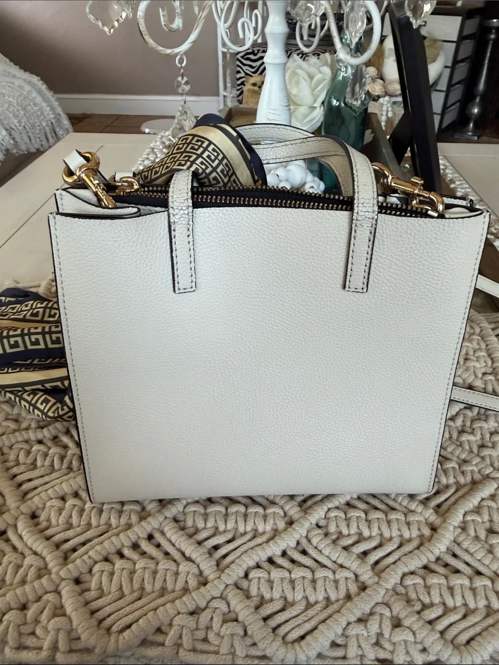 Marc Jacobs Cream Leather Top-Handle Satchel with Gold Hardware